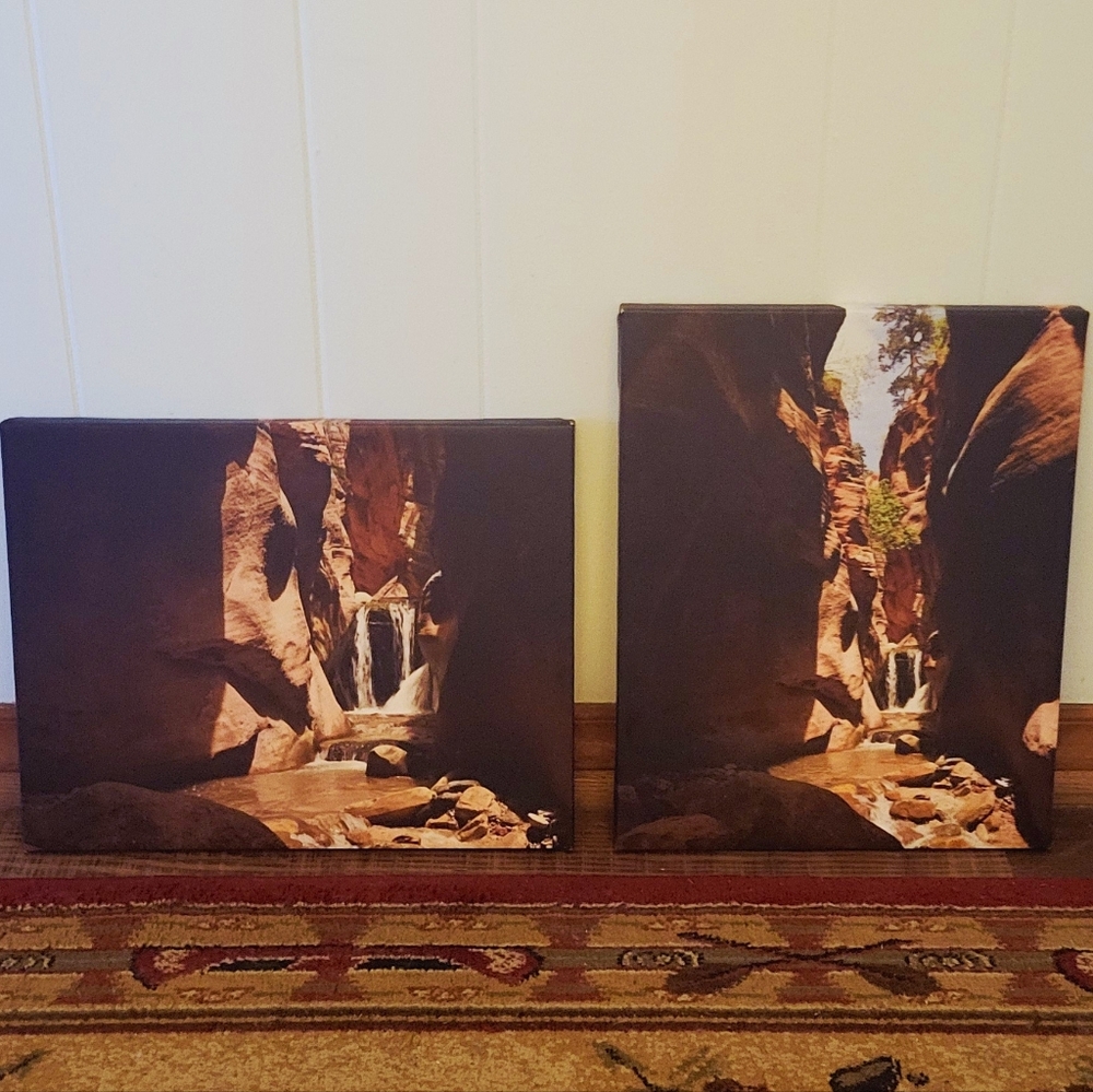 Set of Two 11X14 Waterfalls In Canyon Photography Canvas Prints.